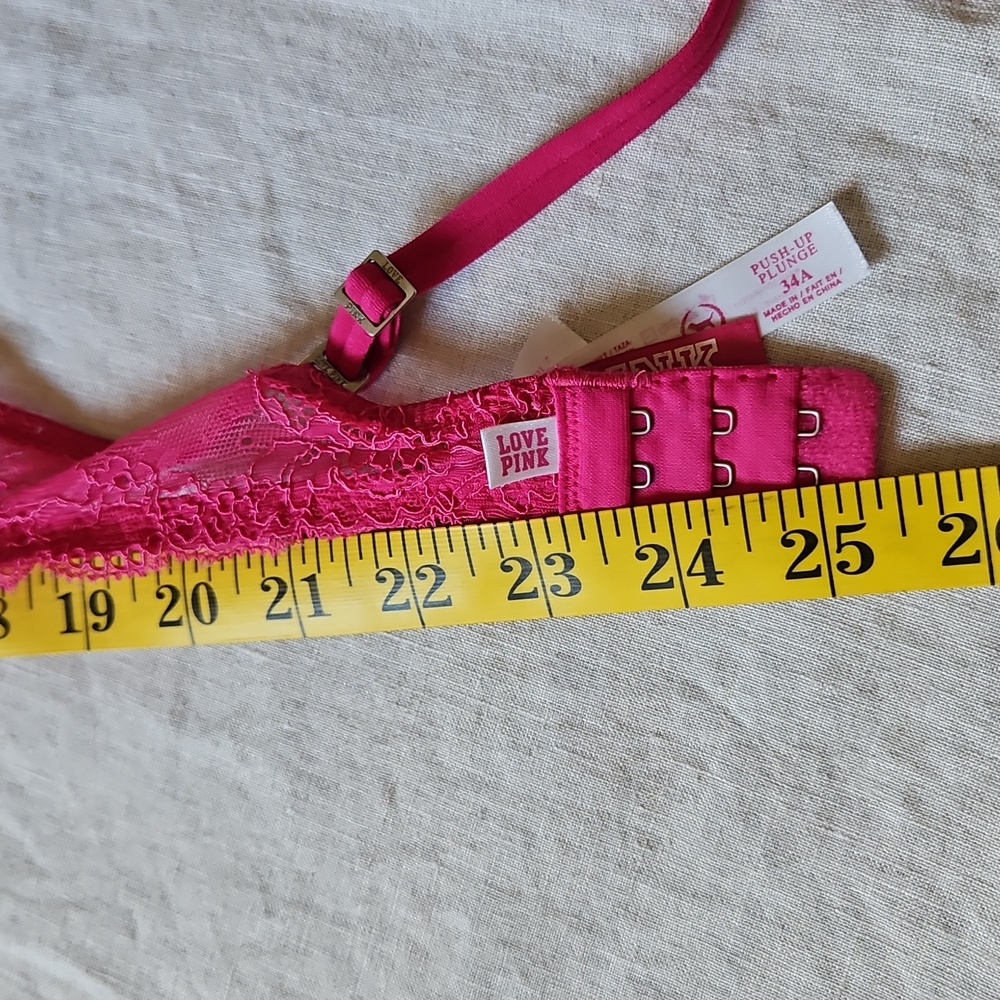 Pink Victoria's Secret Pink Lace Women's Bra 34A Push Up Plunge - Picture 11 of 14
